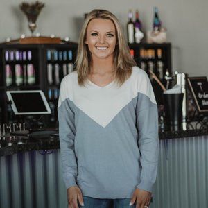 Color Block V-Neck Sweater - Blue Grey